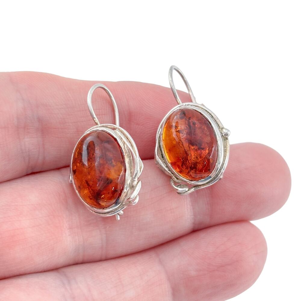 Vintage Sterling Silver 925 Amber Drop Earrings
